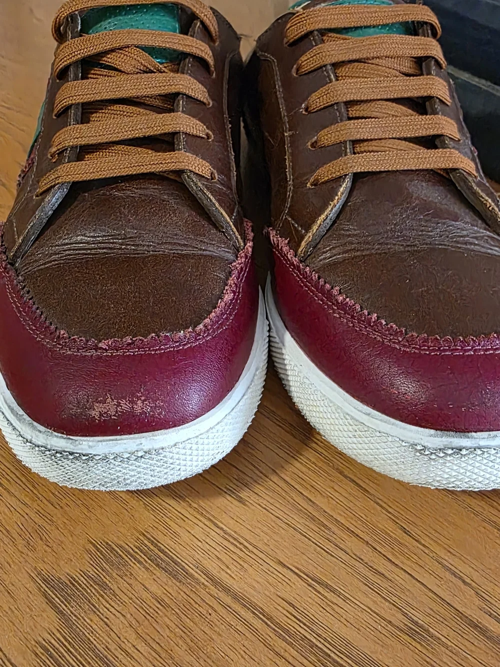 Elephantito Leather Colorblock Sneakers Kids US 4 EU 35 Brown Burgundy Lace Up